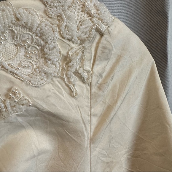 Vintage Handmade Cream Beaded Dress Button Back XS Wedding 50s - 60a Rare Read - Picture 15 of 16
